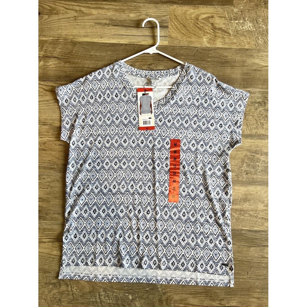 Orvis Women's V Neck Tunic Top Geometric‎ Short Sleeves Size Med NWT - Picture 8 of 10